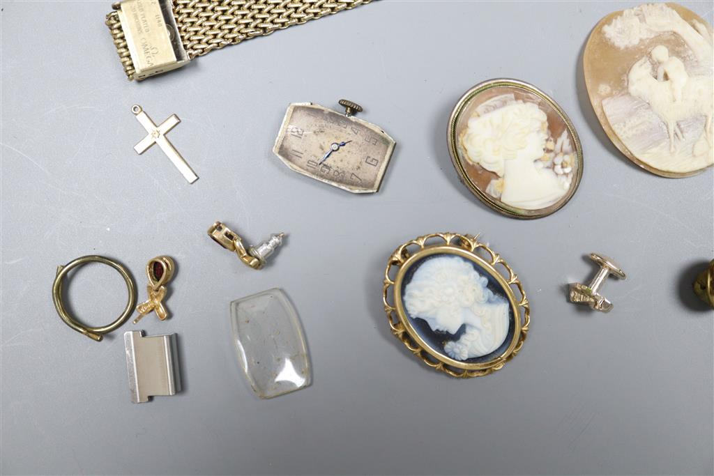 Assorted jewellery including a Victorian silver locket, three cameo shells etc and a Omega De Ville automatic wrist watch